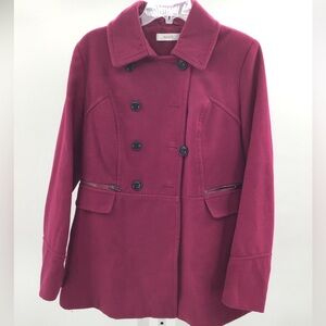 Vintage Women’s Jacket Wine Burgundy Wool Peplum Pleated Double Breasted Fitted